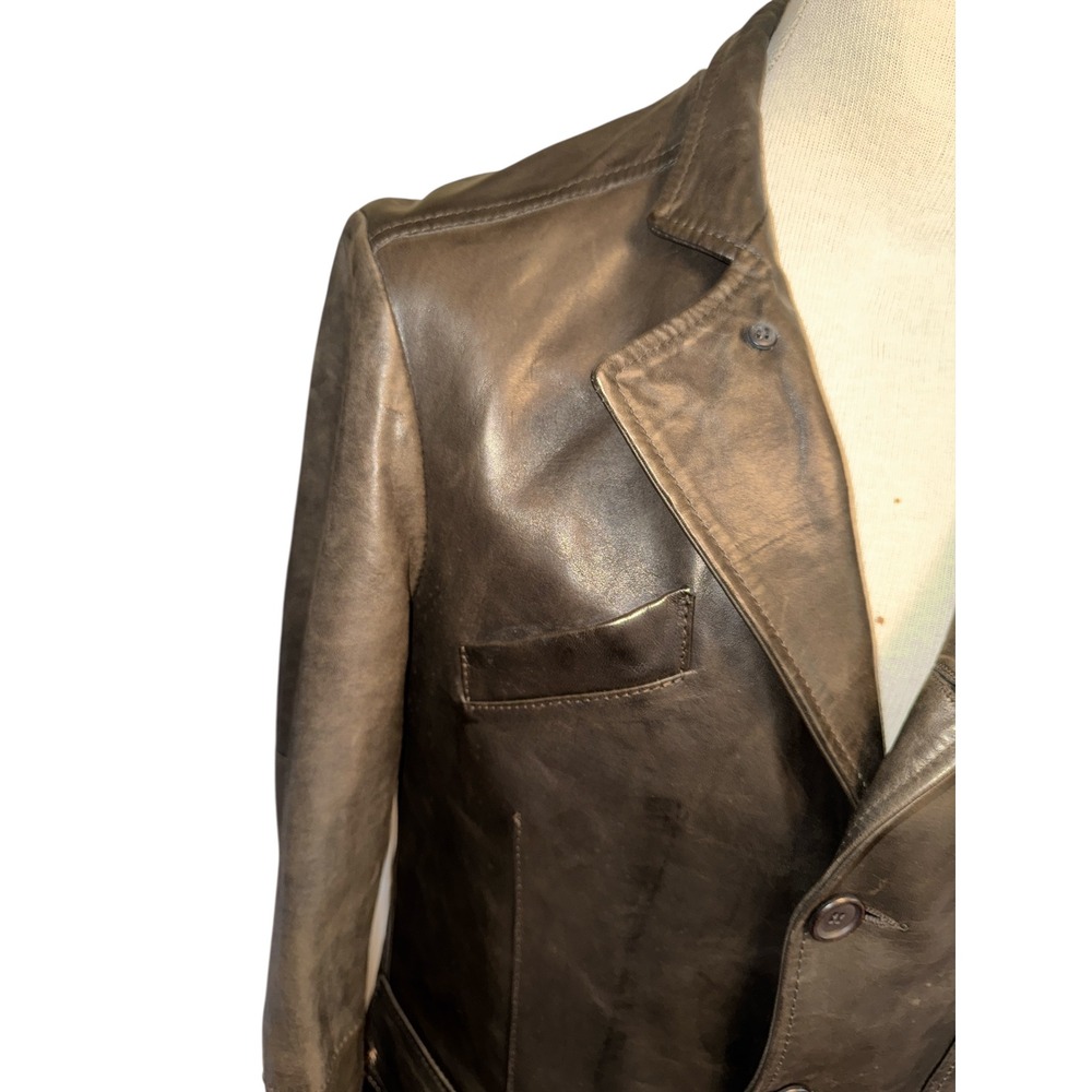 Henry Beguelin | Vintage Handmade Italian Leather Blazer Coat Brown Men's M/L - Picture 10 of 16